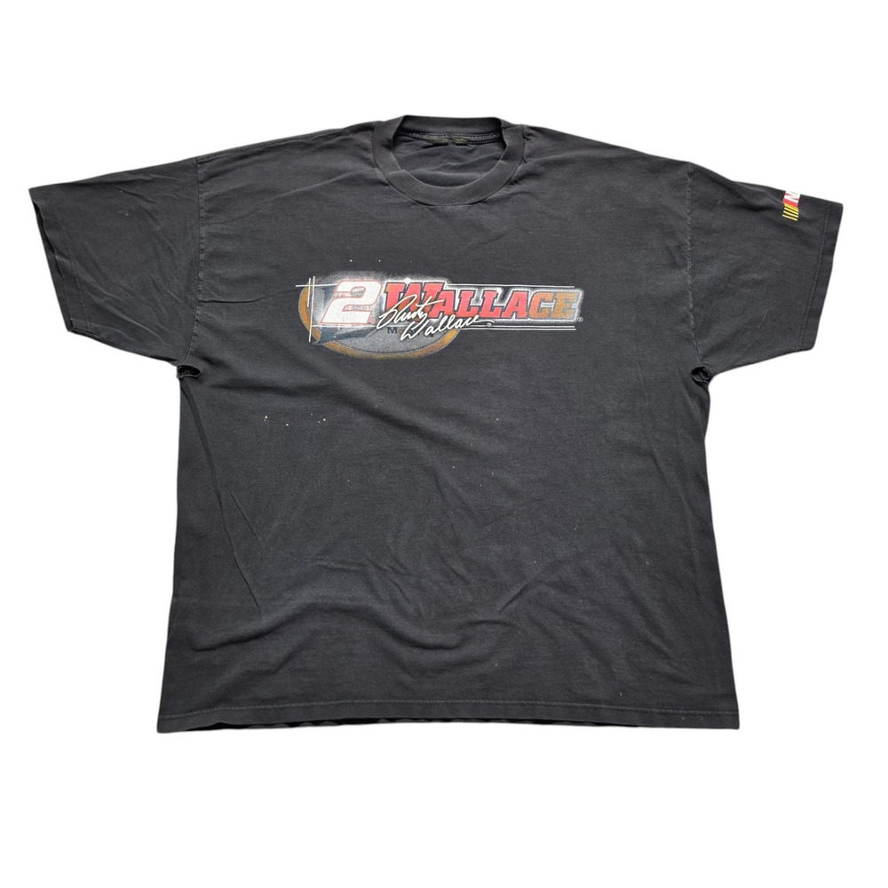 90s Style Vintage Distressed NASCAR Graphic Shirt Mens XL Black Rusty Wallace